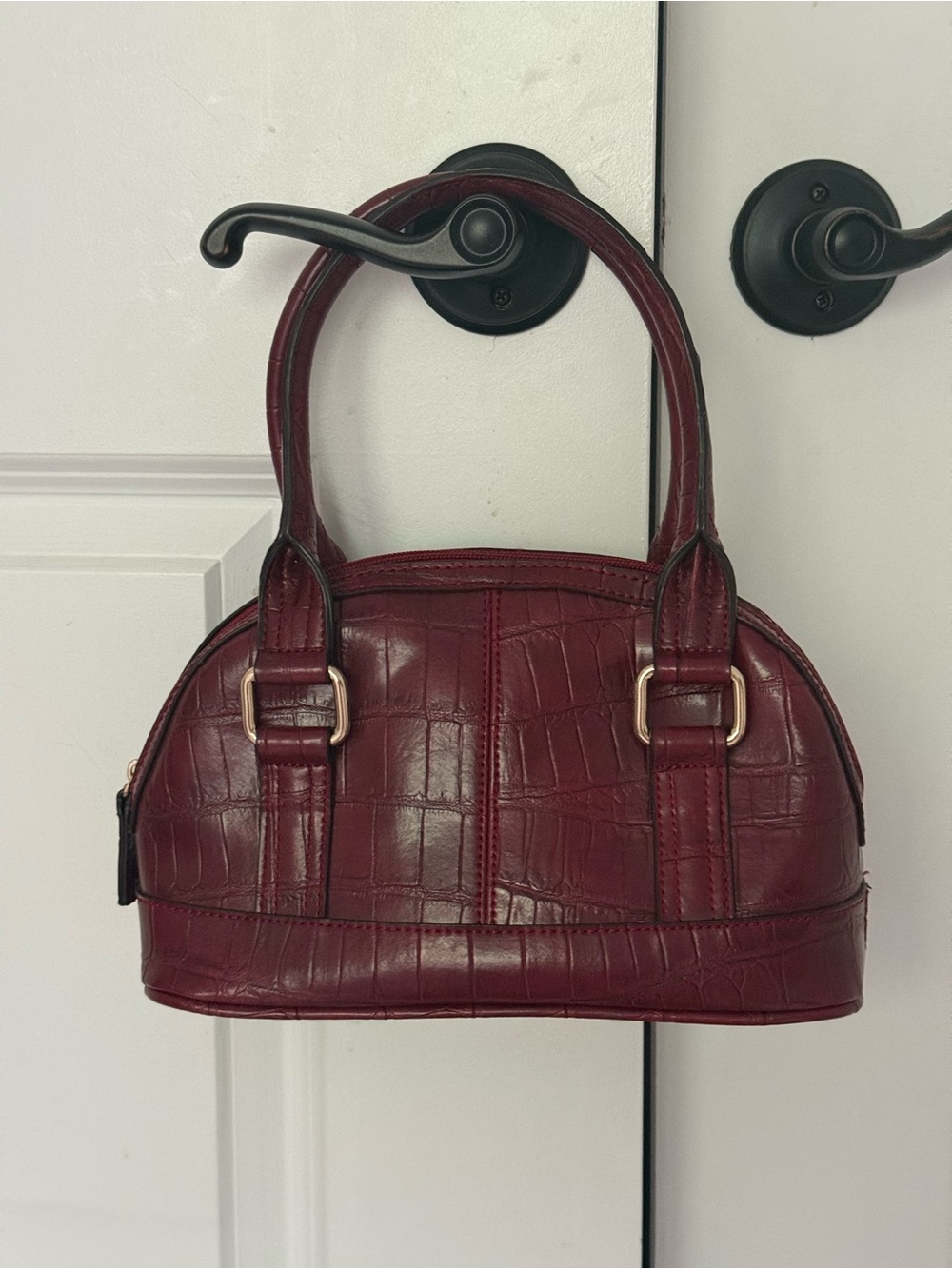 Liz Claiborne Burgundy Croc-Embossed Mini Top-Handle Bag